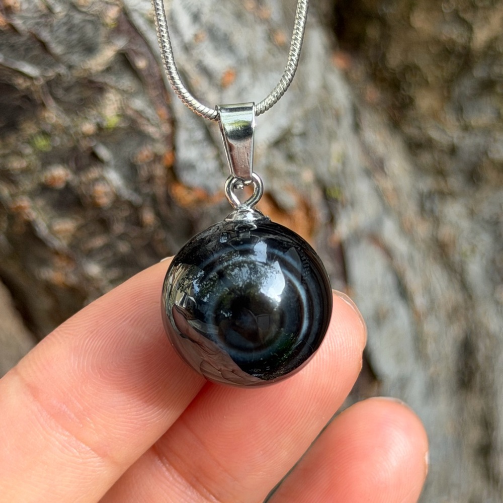 Stainless steel evil eye black onyx pendant 2086